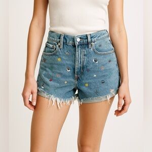 American Eagle '90s Boyfriend Jean Shorts Size 2 High Rise Embroidered Denim 🌈